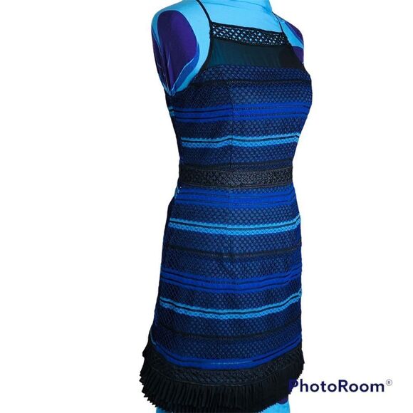 Adelyn Rae Blue & Black Illusion Lace Crochet Dress | Size M | NWT - Picture 3 of 14